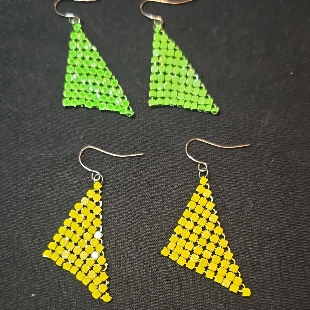 Green and Yellow Beaded Earrings